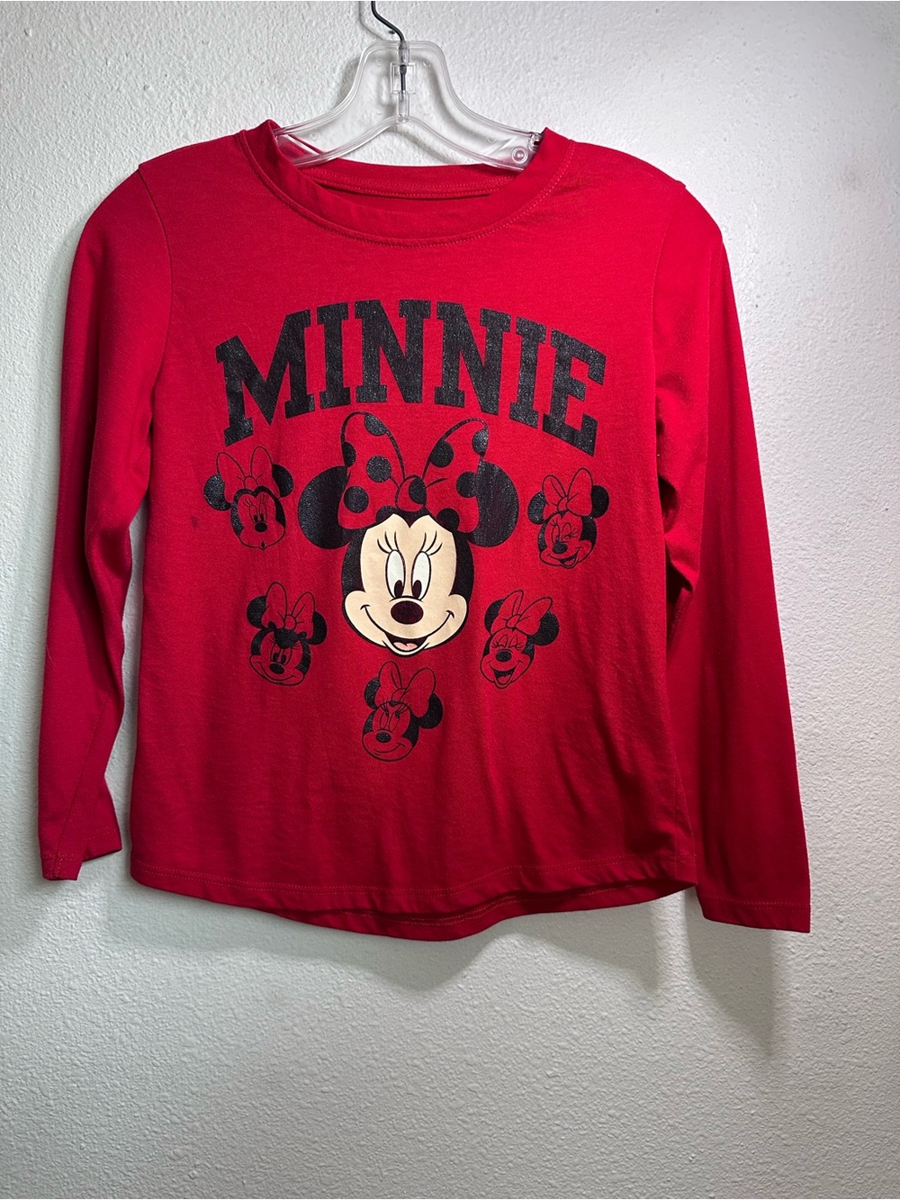 Disney Minnie Mouse Red Long Sleeve Tee with Graphic Bow Girls Size 10/12